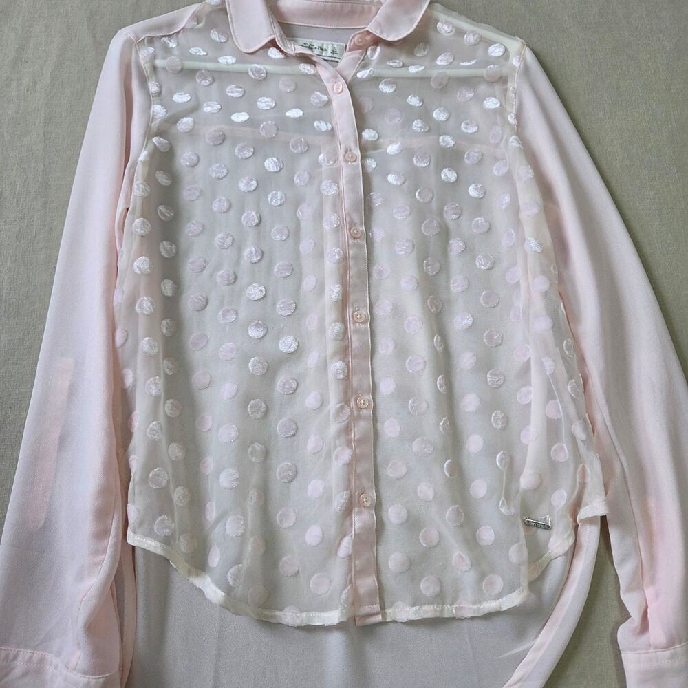 Abercrombie & Fitch Pink See Through with Poka dots Woman's button up size S